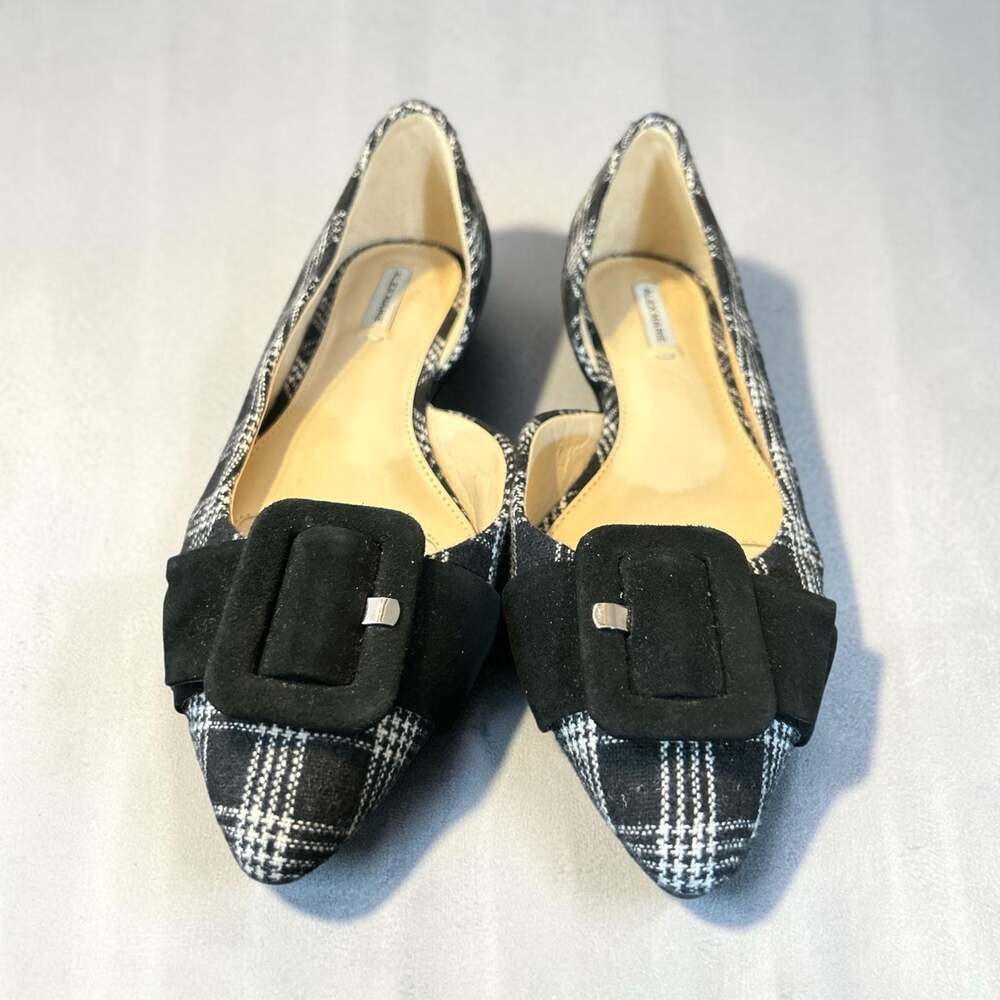 Alex Marie Plaid D'Orsay Flats with Suede Buckle Accent
